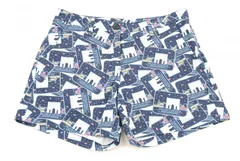 中古 レディース アンパスィ and per se ハーフパンツ M 青系 ブルー  ストレッチ 総柄