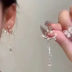 ピアス 韓国風 ハート 星 宇宙 ピンク 揺れる ロング 可愛い 上品 高見え レディース アクセサリー