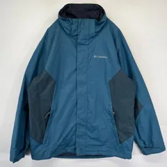 古着 コロンビア Columbia ナイロンジャケット ワンポイントロゴ刺繍 ツートンカラー フルジップ アウトドア L  ブルー系 メンズ