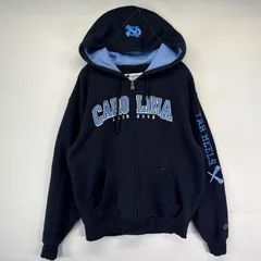 古着 チャンピオン Champion パーカー フルジップ スウェット カレッジロゴ ノースカロライナ 刺繍デザイン M  ダークネイビー系 メンズ