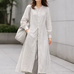 Munich   コットンローン  2way   ロングシャツ　ワンピース  リゾートマキシ丈ワンピース  長袖   羽織り  透け感  ひもベルト付き サイドスリット  コットン100%  ベージュ系  フリーサイズ   日本製  ミューニック