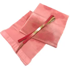 京やQ758 正絹 帯揚げ 帯締め 帯揚げ+帯締め2点セット 高級ちりめん 金糸 手組紐 手組ひも 平組 高麗組 ピンク グラデーション 金箔 花 袷の着物 単衣の着物 袷単衣兼用 振袖 訪問着 付下げ 色無地 小紋 紬などに フォーマルからカジュアルまでOK