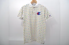 中古 メンズ チャンピオンゴルフ Champion 半袖ポロシャツ M 白×緑系 ドット 水玉
