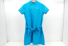 中古 レディース プーマ PUMA ワンピース L 青系 ブルー 半袖 シンプル ウエストリボン