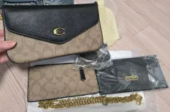 シグネチャー ブラック ショルダーバッグ + カードウォレット セット / デニムクロスバッグ