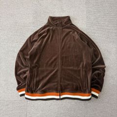 即完売】9090 トラックジャケット Nロゴ 袖ライン ロングネック L 茶 