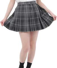 Eiza スクールスカート チェック ミニ 36cm プリーツスカート 制服 学生 女子校生 e495 (グレイ/ダークグレイ/ホワイト,  M)