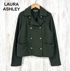 LAURA ASHLEY ローラアシュレイ ウール100% ミドル丈 Pコート ダブルブレストジャケット グリーン レディース アウターのサムネイル
