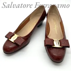 【B5020】 Salvatore Ferragamo サルヴァトーレ フェラガモ ヴァラリボン パンプス レザー クロコ型押し イタリア製