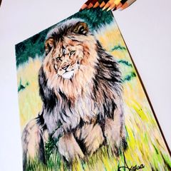 みすず様専用 ライオン 色鉛筆画 A4 - メルカリ