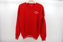 中古 メンズ キャロウェイ Callaway セーター M 赤 レッド 長袖Vネックニット ケーブル編み シンプル