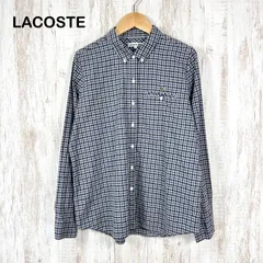 LACOSTE ラコステ ワニロゴ刺繡 チェック 総柄 BD ボタンダウン ロングスリーブ シャツ ブルー レディース 長袖 トップス