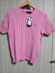 ポロラルフローレン ピンク ケーブル 半袖ニット M