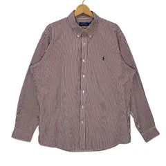 POLO RALPH LAUREN ポロラルフローレン CUSTOM FIT ストライプシャツ ポニー刺繍 朱色 白 長袖シャツ ストライプ柄 ボタンダウン ワンポイント刺繍 オーバーサイズ ビッグシルエット インドネシア製 XLサイズ レッド ホワイト