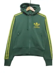 ◇【極美品】アディダス adidas トレフォイルロゴ ジャージパーカー ジップアップパーカー トラックジャケット グリーン イエロー レディースSサイズ ■管理番号L29876SSS26-260407-10-3(990)