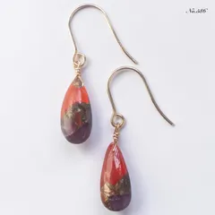 No.586✨天然石✨レッドパープルコッパーの一粒ピアス　イヤリング