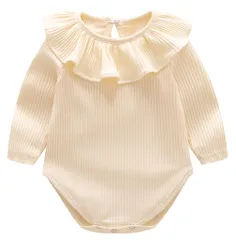 [LovKin] ベビー服 ロンパース 男の子 女の子 肌着 長袖 無地 フリル カバーオール 赤ちゃん ボディスーツ パジャマ 男女児 新生児 出産祝い 可愛い 春秋 オフホワイト 73