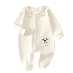 Baby nest ベビー服 女の子 ロンパース カバーオール オーバーオール 赤ちゃん服 新生児服 綿 秋冬 長袖 ベージュ 80 9-12ヶ月