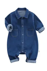 [EnDast] やわらか素材 ロンパース デニム つなぎ 韓国子供服 おしゃれ 乳幼児 キッズ ベビー服 70cm 80cm 90cm 100cm (90)