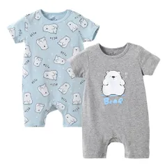 Baby nest ベビー服 男の子 カバーオール ロンパース 夏 半袖 新生児服 赤ちゃん服 出産お祝い 2枚セット 熊 73 6-9ヶ月