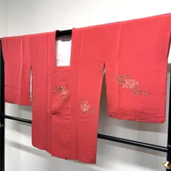 道行コート　金彩　刺繍　花模様　身丈84　裄65　正絹　着物　036tz