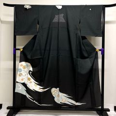 夏着物 黒留袖 絽 扇子に花模様 銀駒刺繍 KK-2042 - メルカリ