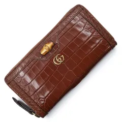 グッチ 658634 バンブー付き ジップアラウンド ウォレット クロコダイル ブラウン ラウンドファスナー 長財布 エキゾチックレザー アンティークゴールド金具 箱付 GUCCI（新品・未使用品）