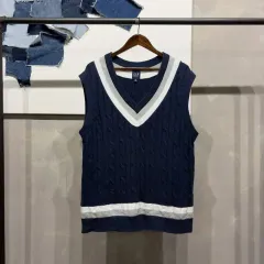 (105) GAP ギャップ バイカラー ケーブル編み ケーブル編み Vネック ニット ベスト