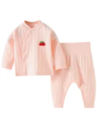 [Hapipana] ベビー服 腹巻き付き パジャマ 上下セット 前開き 綿100％ ミドル ハイネック 長袖 ナイトウェア 子供 キッズ 男の子 女の子 股あき スナップボタン ルームウェア 寝巻き 春 秋 冬 73 80 90cm（ピンク，73）