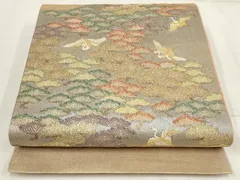 平和屋着物▼西陣の名門織元　いづくら謹製　六通柄袋帯　飛鶴松文　金糸　証紙付き　正絹　逸品　AABH7663wj
