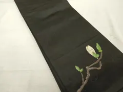 平和屋着物◎アンティーク　大正ロマン　半幅帯　枝花文　黒地　正絹　逸品　DABE2919cd