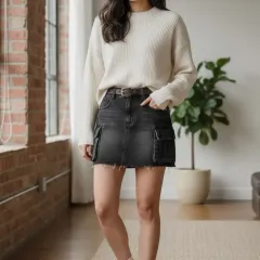 ブラック デニム カーゴ ミニ スカート