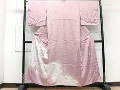 未使用 しつけ糸付き☆正絹 付下げ 袷 ピーチピンク 熨斗 四季草花