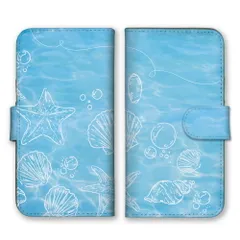 AQUOS R10 SH-51F ケース 手帳型 アクオス R10 スマホケース 携帯ケース 海 海模様 波 夏 貝殻 貝 ヒトデ 線画 おしゃれ オシャレ カラー02
