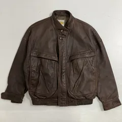 ◆ INTERMEZZO インターメッゾ レザージャケット フライトジャケット ブルゾン 羊革 ジップアップジャケット ブラウン系 Mサイズ メンズ 古着