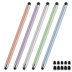 5 本タッチペン、2 in 1 スタイラスペン、高感度と高精度タブレット ペン、iPhone/iPad/Android に適しています、すべてのタッチスクリーンと互換性があります (シルバー／ブルー／ローズゴールド／パープル／ライトグリーン) 1