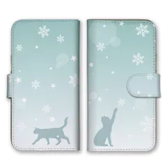 iPhone14 ケース 手帳型 アイフォン14 スマホケース 携帯ケース 猫 ねこ 雪 冬 雪の結晶 シルエット おしゃれ オシャレ 可愛い かわいい シンプル カラー03