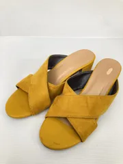 padourouge サンダル L イエロー スエード 太ヒール 3.1～5cm ストラップなし ミュールサンダル