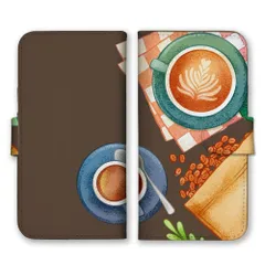 らくらくフォン me F-01L  ケース 手帳型  スマホケース 携帯ケース コーヒー 珈琲 カフェ 喫茶店 コーヒー豆 ブラウン おしゃれ ラテアート カラー03