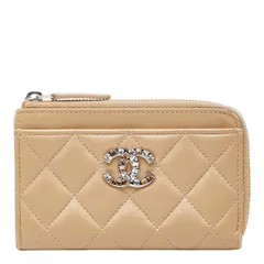 シャネル マトラッセ ココマーク コインケース カードケース フラグメントケース ベージュ ラムスキン ラインストーン レディース CHANEL【234-66358】