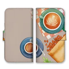 らくらくスマホ F-52B  ケース 手帳型  スマホケース 携帯ケース コーヒー 珈琲 カフェ 喫茶店 コーヒー豆 ブラウン おしゃれ ラテアート カラー04