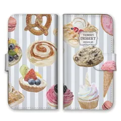 Rakuten Hand ケース 手帳型 楽天ハンド ラクテンハンド  スマホケース 携帯ケース ケーキ マカロン プレッツェル スイーツ デザート 柄 オシャレ かわいい カラー04