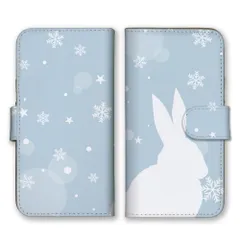 OPPO Reno 11A ケース 手帳型 オッポリノ 11A スマホケース 携帯ケース うさぎ 兎 ウサギ シルエット 冬 雪の結晶 シンプル  おしゃれ カラー02