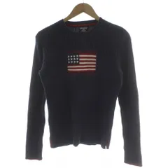ポロジーンズ ラルフローレン POLO JEANS ニット セーター L 紺 ネイビー 長袖 星条旗柄 ラウンドネック /GG ■MA