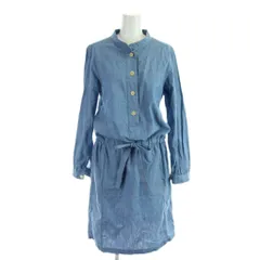 マーガレットハウエル MHL. シャツワンピース 2 青 ブルー バンドカラー 長袖 ウエストドローストリング /AP