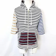 【中古】[印象B] RAGEBLUE レイジブルー メンズ 男性 M ネイビー 紺 綿100% コットン ジップパーカー フーディー フッディー カットソー ボーダー 5分袖のサムネイル