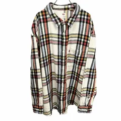 【中古】[印象AB] LEVI'S リーバイス ネルシャツ メンズ XL LL オフホワイト×オレンジブラウン×紺×黄×黒 綿100% 胸ポケット付き チェック OVERSIZED オーバーサイズ 長袖