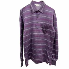 【中古】[印象AB] マンシングウェア グランドスラム Munsingwear Grand-Slam ゴルフ ポロシャツ Tシャツ生地 ボーダー 長袖 綿100% M パープル 紫×白×グレー×緑系 メンズ