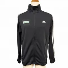 古着 アディダス ジャージジャケット AEROREADY プリント 『SENKO』 刺繍 ロゴ 長袖 ジップポケット ポリ100% L ブラック 黒×白 レディース