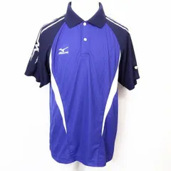 【中古】[印象A] MIZUNO ミズノ L メンズ 男性 薄手 ポロシャツ スポーツシャツ ストライプ ロゴ 半袖 ラグラン 服 ポリエステル×綿 ネイビーなど 紺など